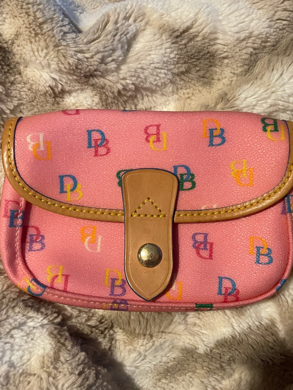 Dooney & Bourke Pink Multicolor DB Logo Wristlet with Tan Trim - Picture 12 of 13